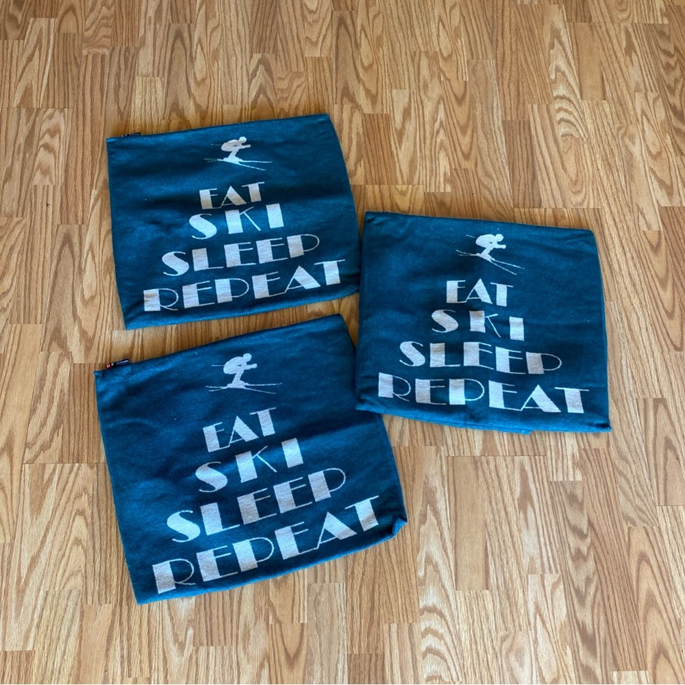 David Fussenegger Pillow Covers Teal Ski Themed Set Of 3 Ski Cabin Throw Pillow